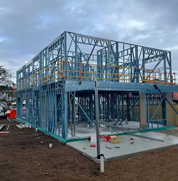 Double Storey TRUECORE steel house frame on DC Living New Home Build Site