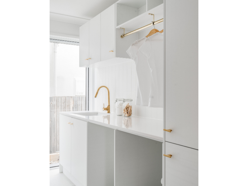 White Laundry with Gold Featured Tapware and Handles