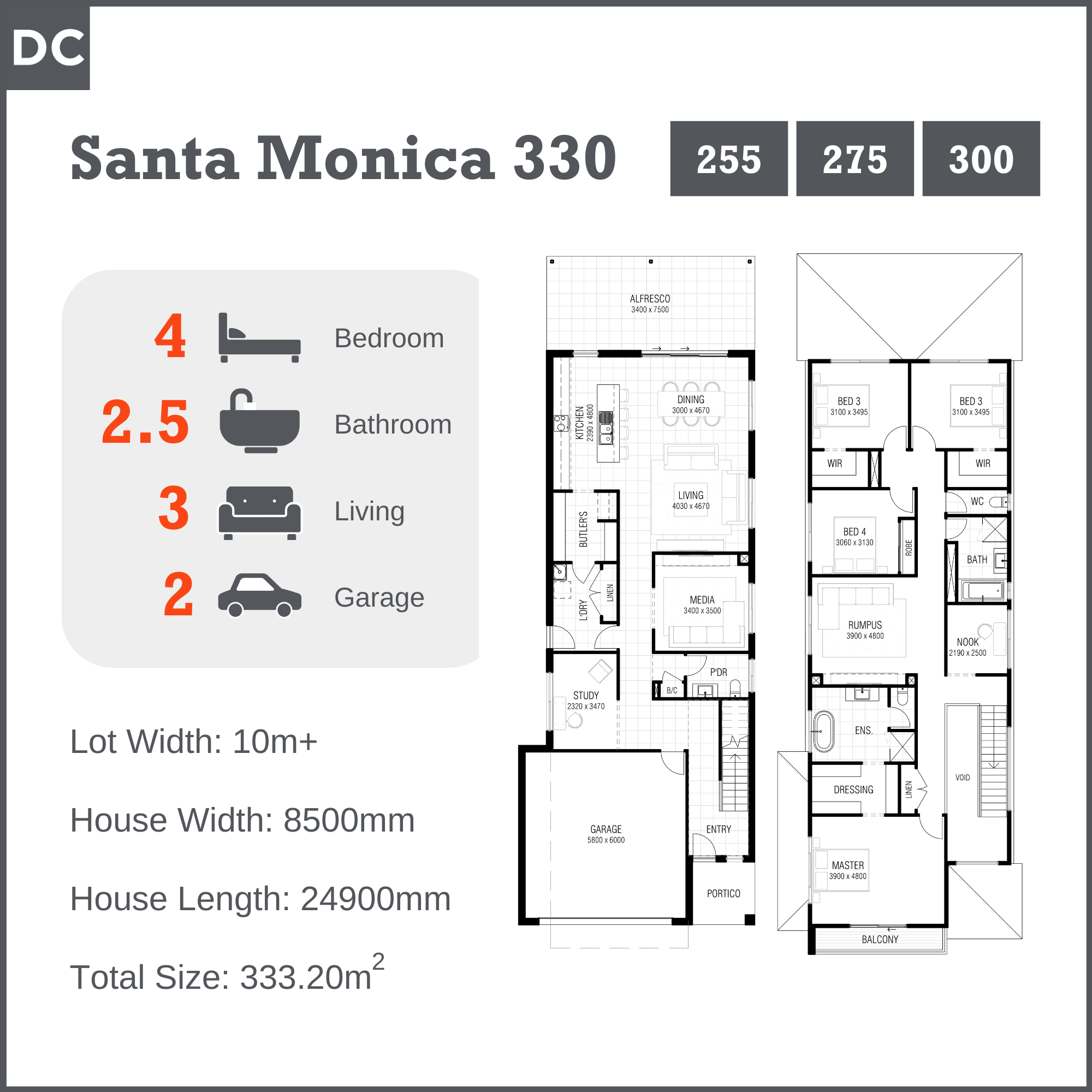 Santa Monica 330 Home Design - DC Living Range